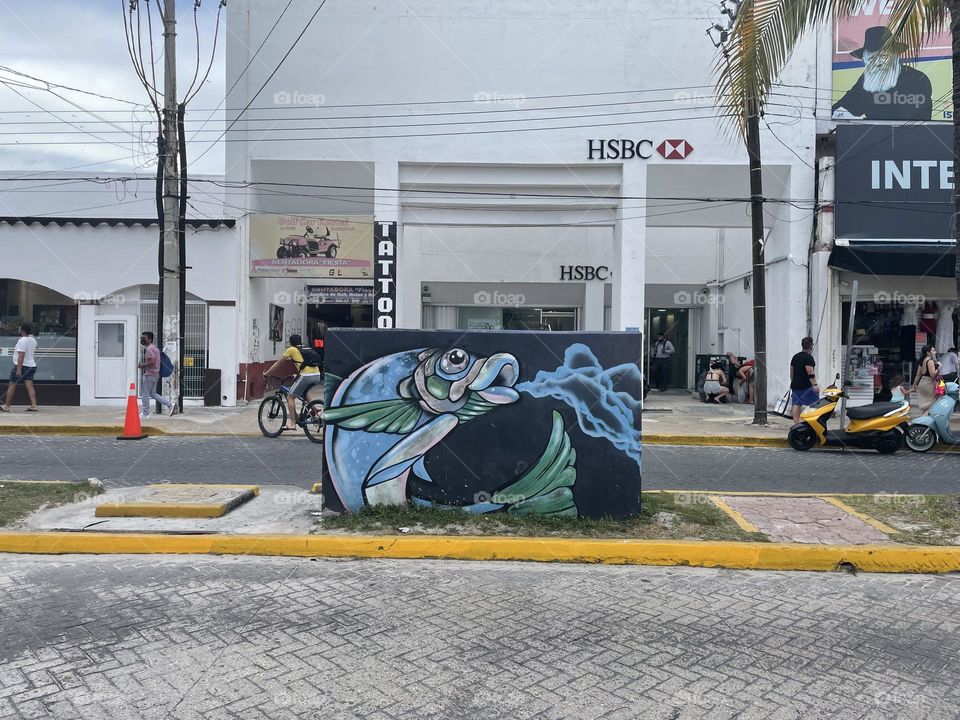 Fish mural on the street of Isla Mujeres, Mexico.