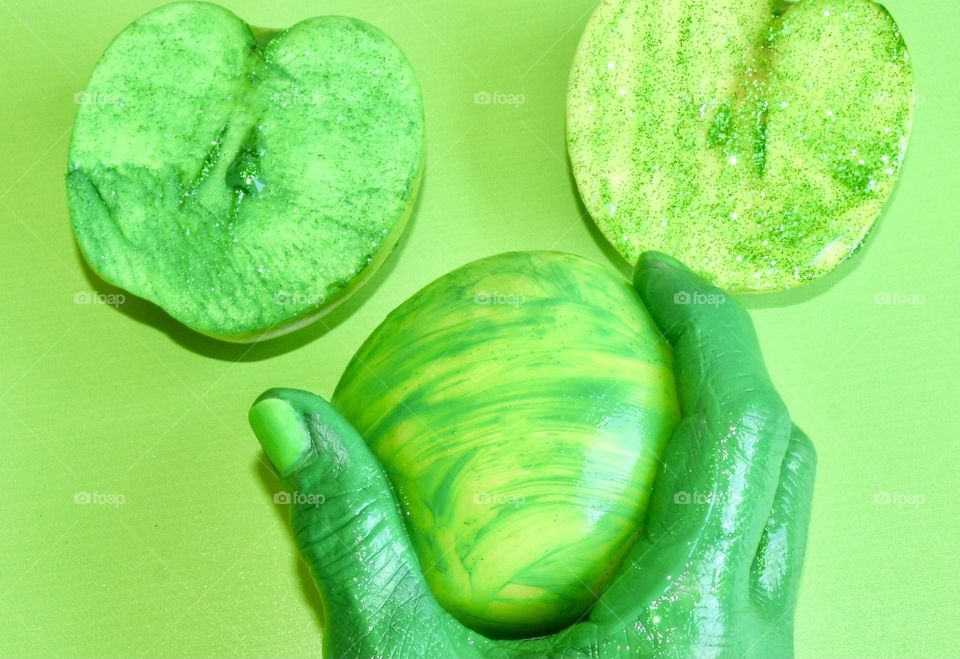 Apples and hand painted green