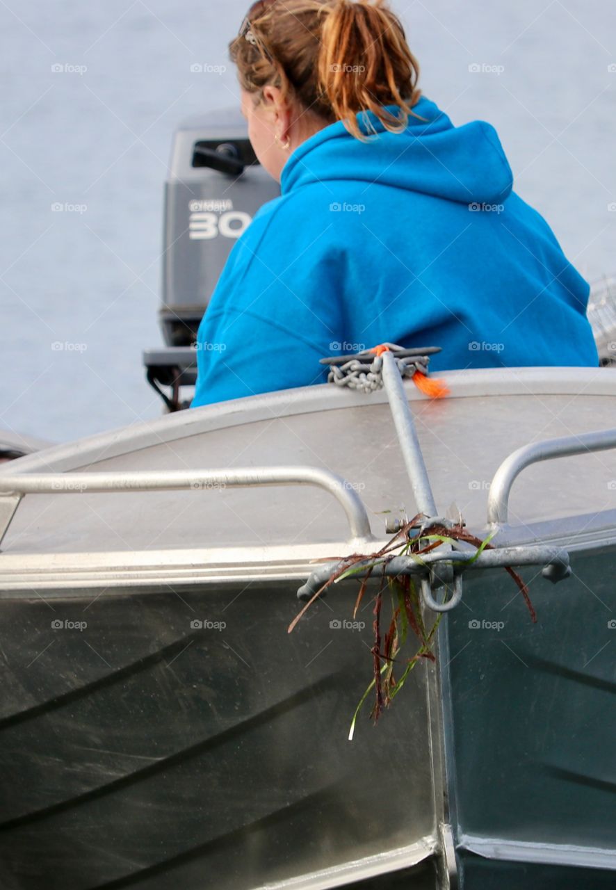 Woman on boat closeup