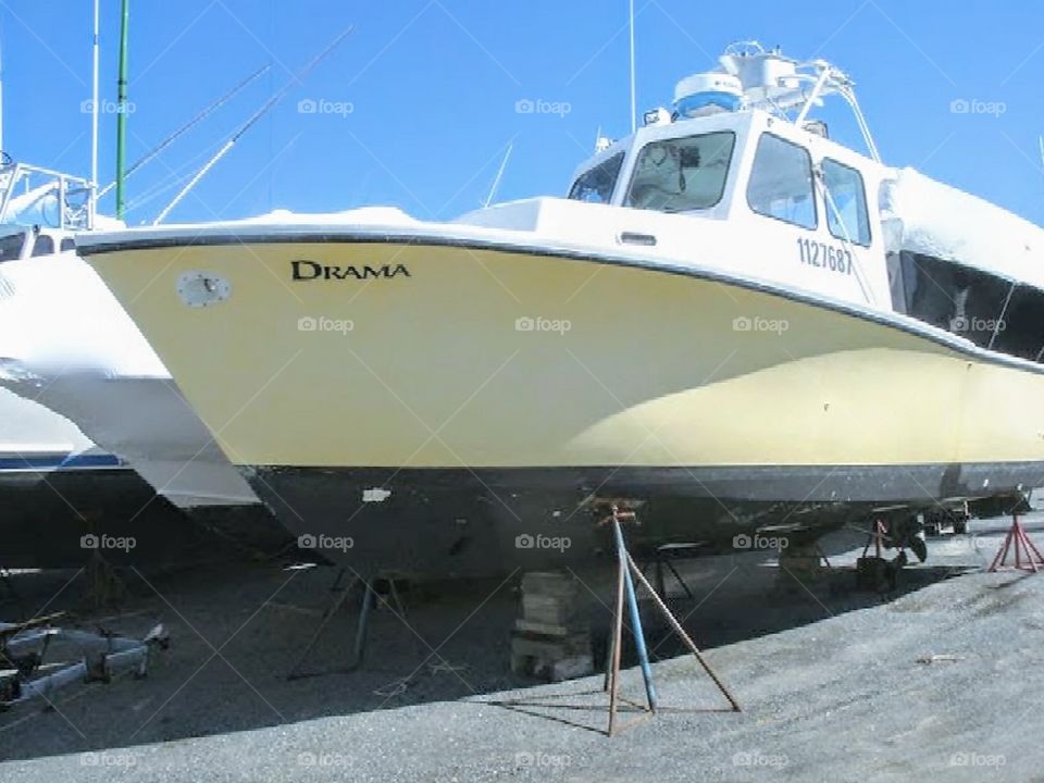 All about the "Drama", dry docked for repairs in Gloucester, MA