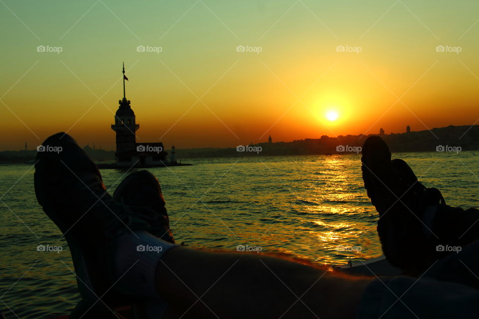 relaxing. people resting in istambul at sunset