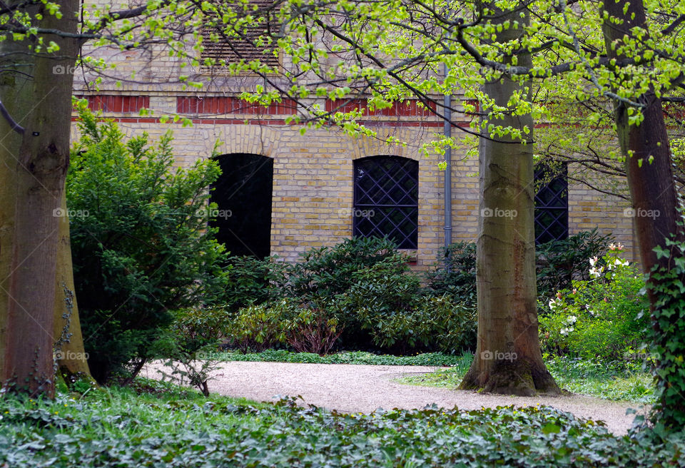 Estate seen through park in Berlin, Germany.