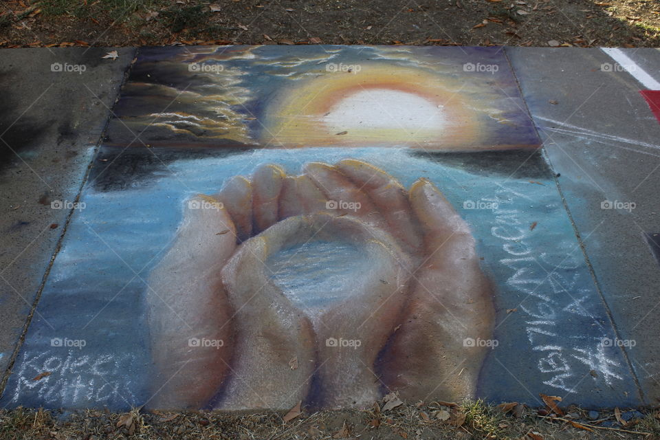 chalk art hands together