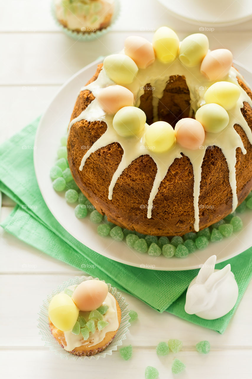 Easter iced cake decorated chocolate eggs