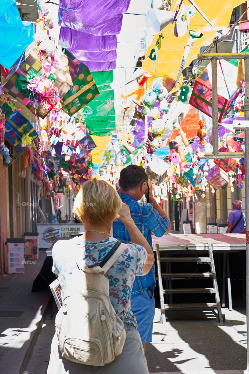 Ready for Fiestas de Gracia. Streets Decoration