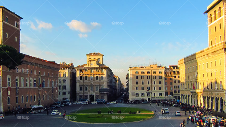 Piazza Venezia at the end of Via del Corso in Rome, Italy viewed from Vittorio Emanuele monument.