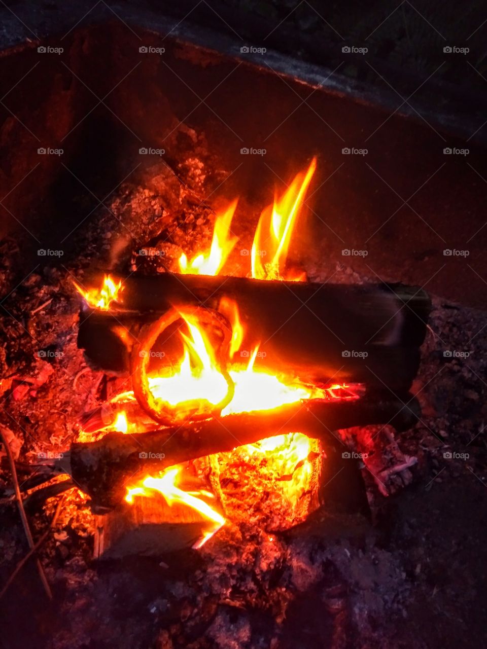 Night time shot of campfire