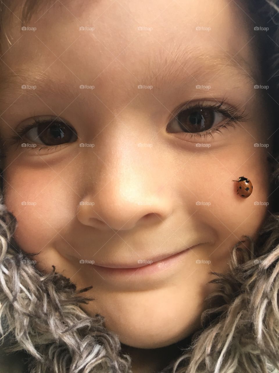 Lady bug on girl's face