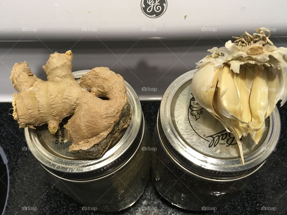 Ginger root and garlic