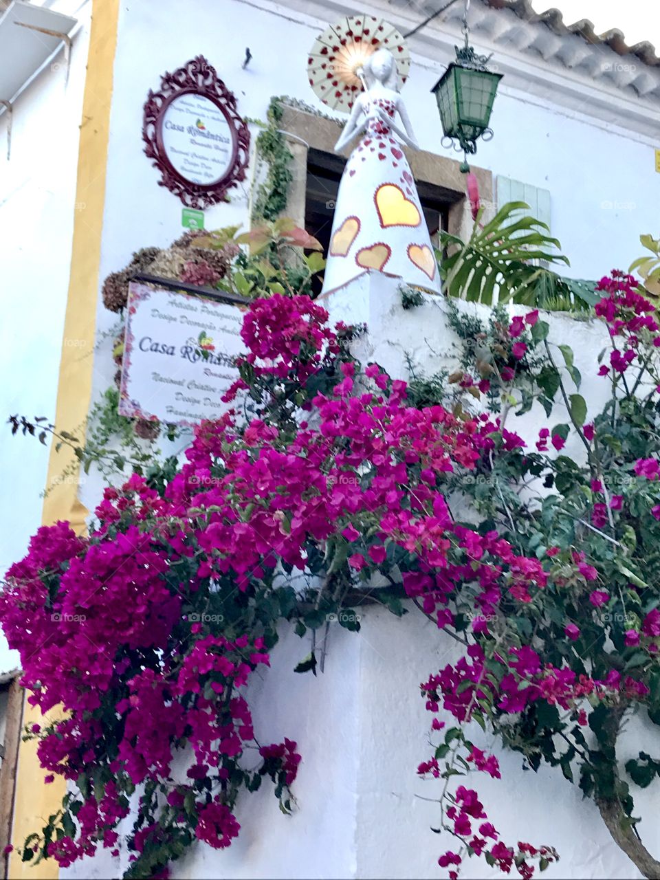 Flowers at the entrance of a restaurant in Portugal