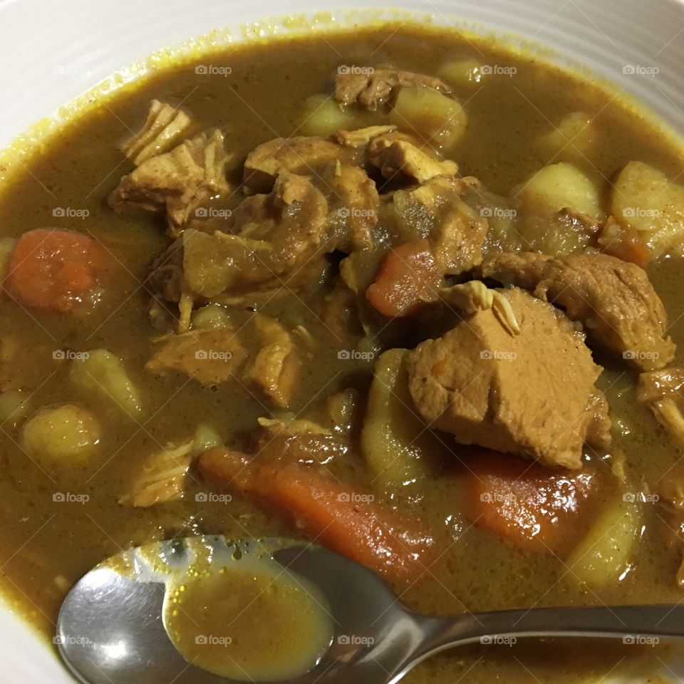 Homemade Curry-chicken, carrot,potato, onion and spice.