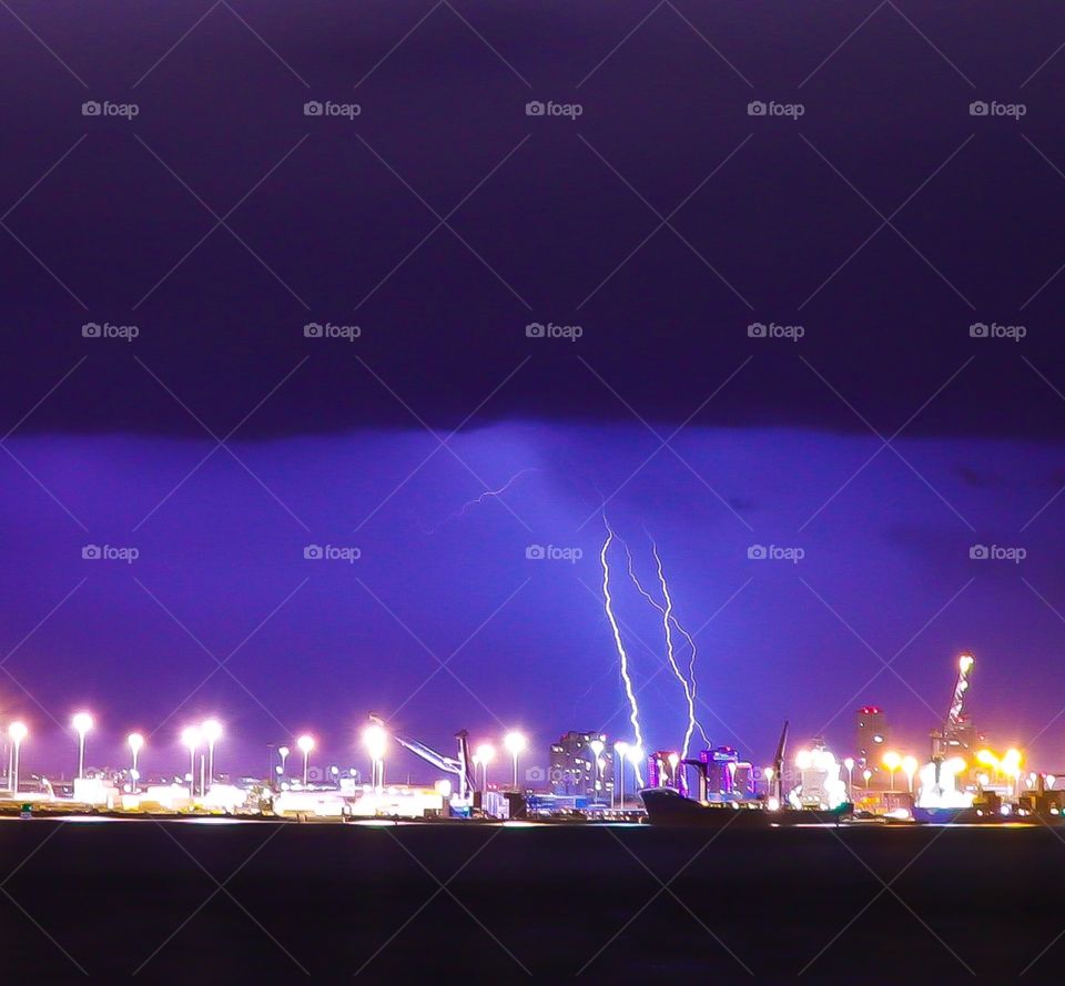 Storm and lighting on port of Miami 
