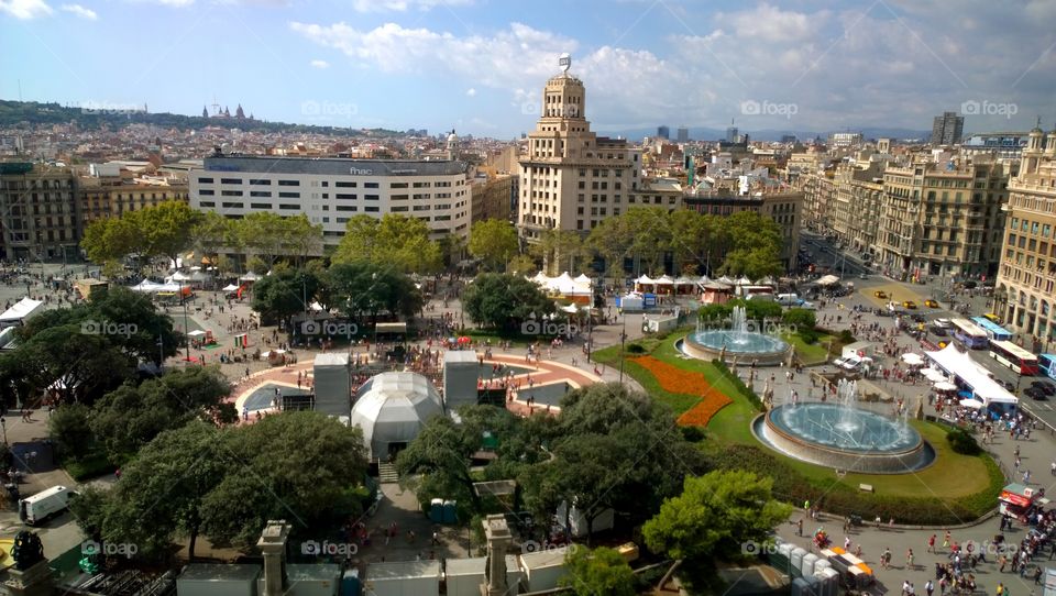 Catalonia Square in Barcelona.. Aereal view of Catalonia Square in Barcelona, Spain