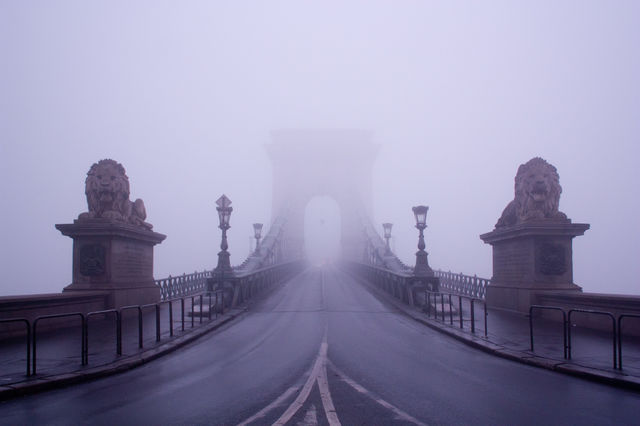 A foggy bridge in Budapest