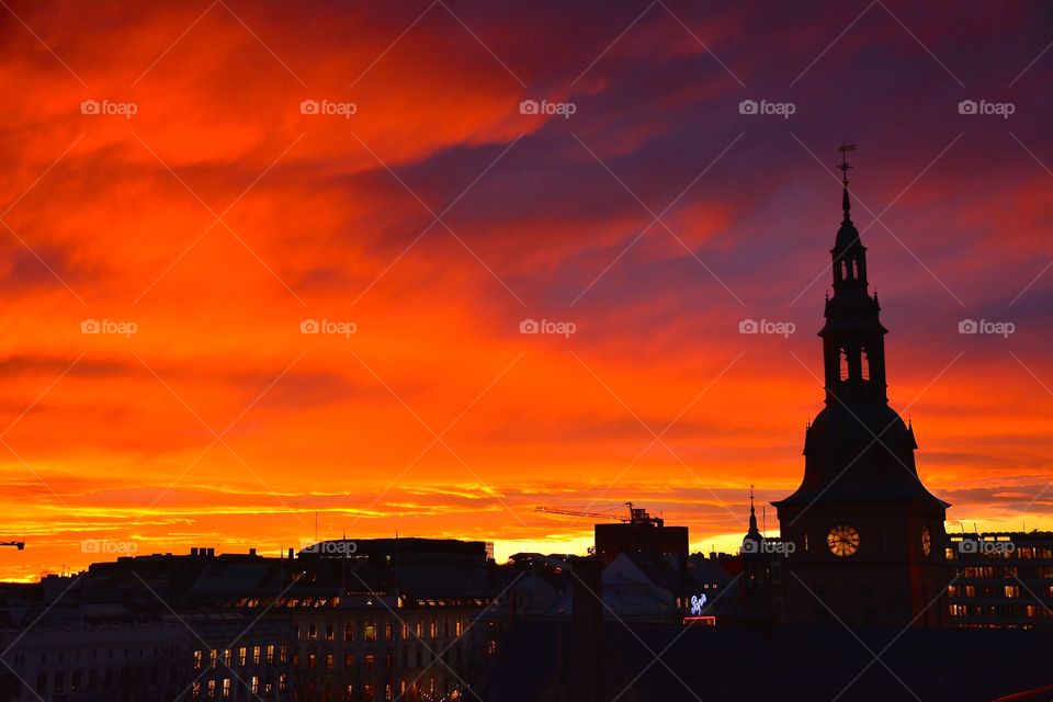 Burning November sky over Oslo, Norway.