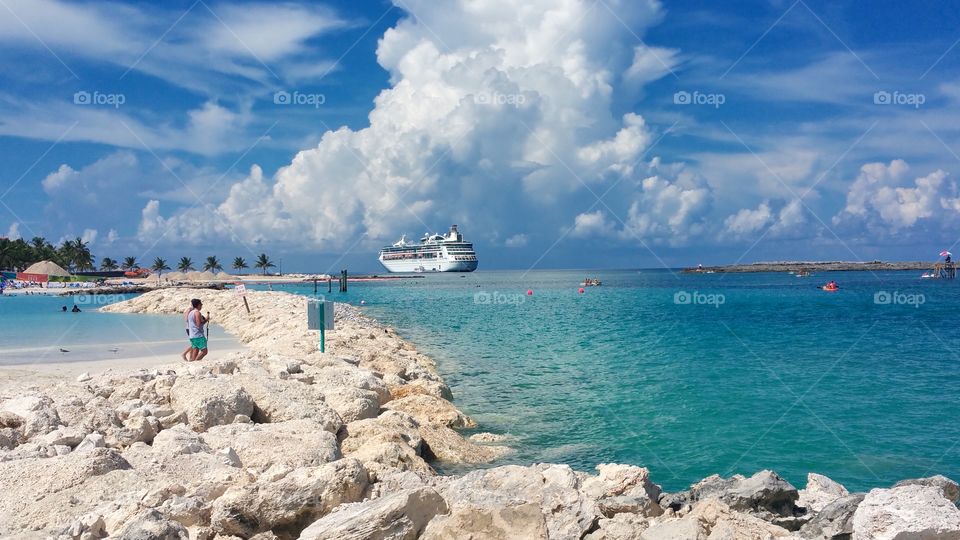 View of Royal Caribbean ship from there Private island Coco cay Bahama's
