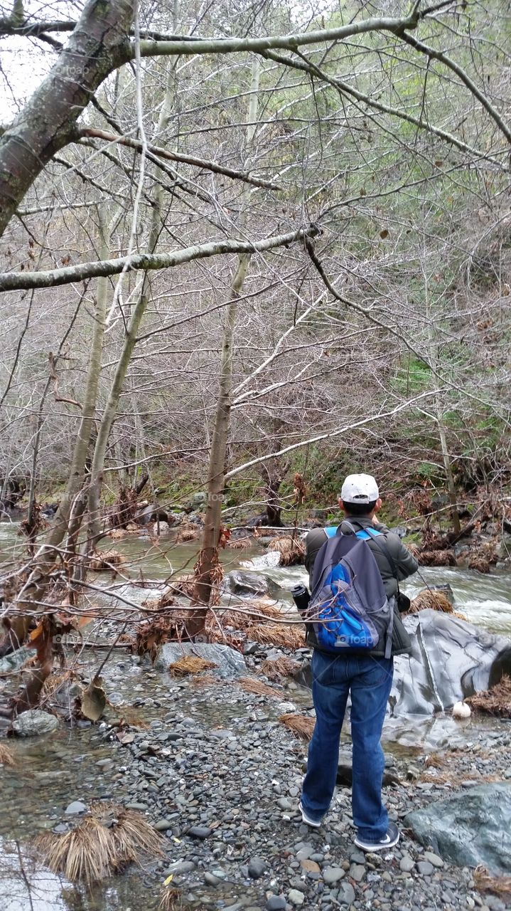 Hiking along a stream