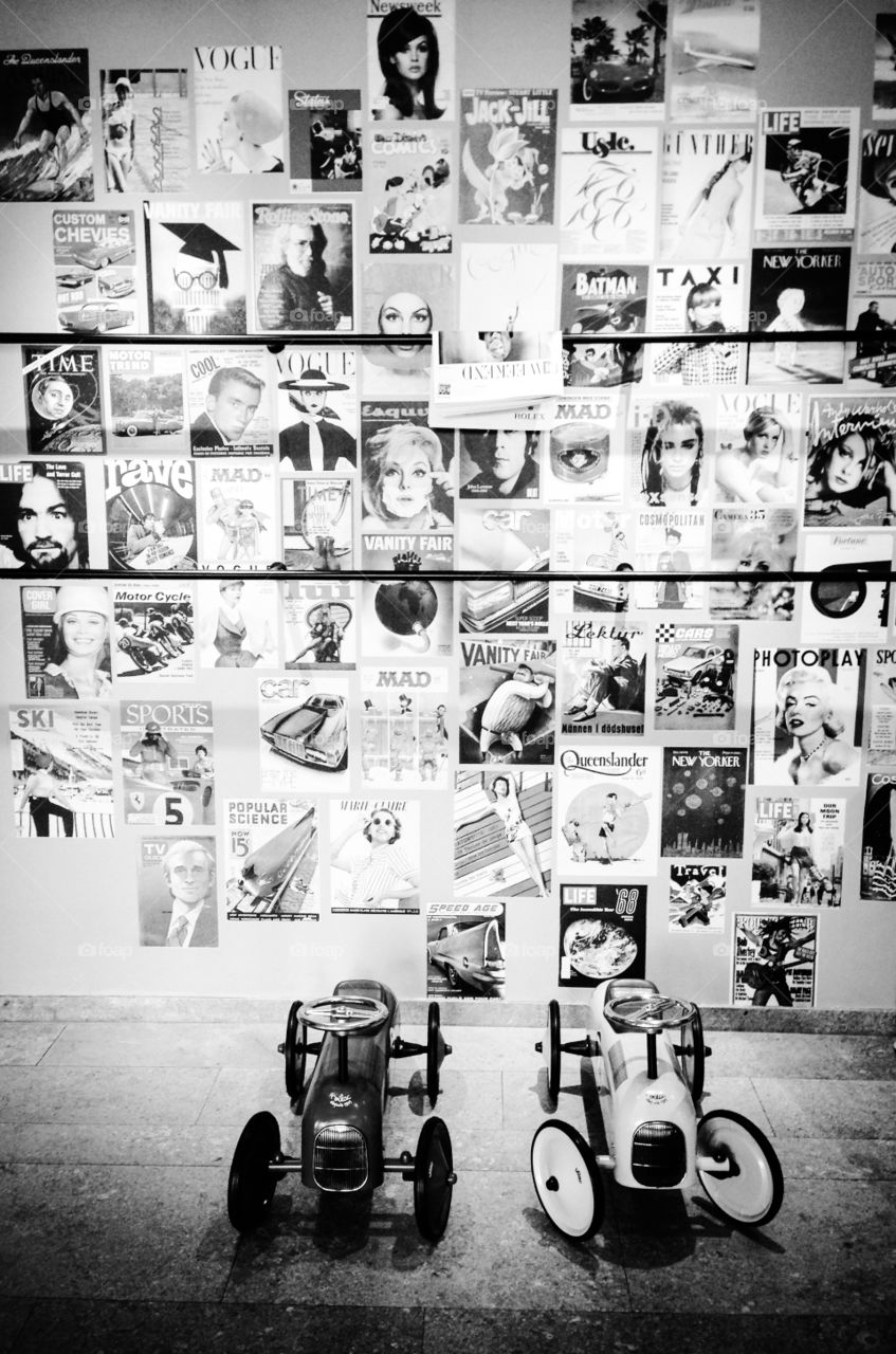 magazine wall and toy cars