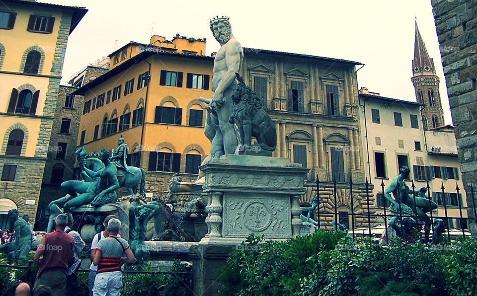 Fountain of Neptune in central square in Florence Italy 