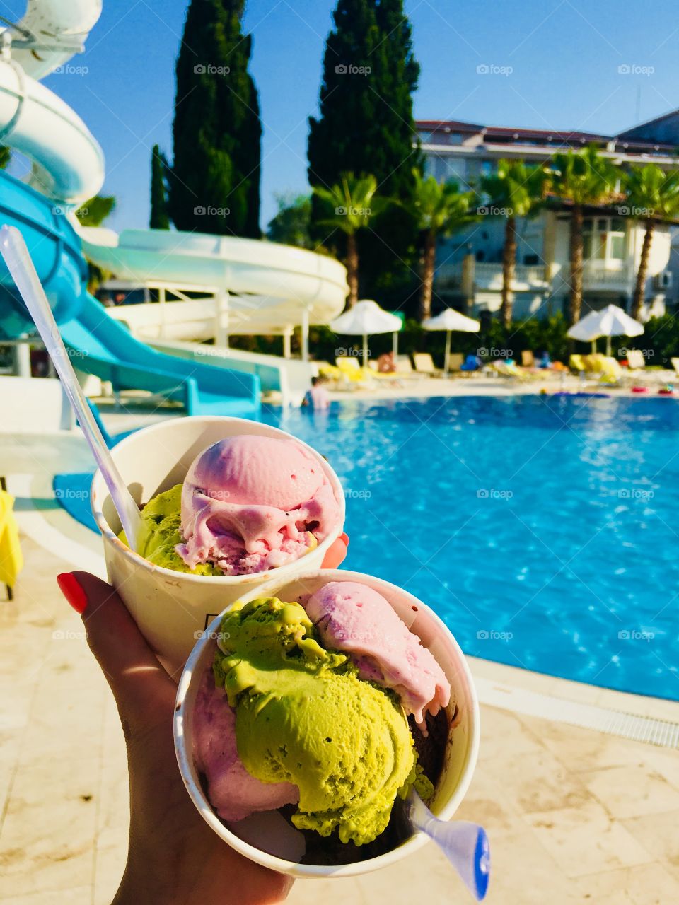 Colored tasty icecream on the swimming pool 🏊‍♀️
