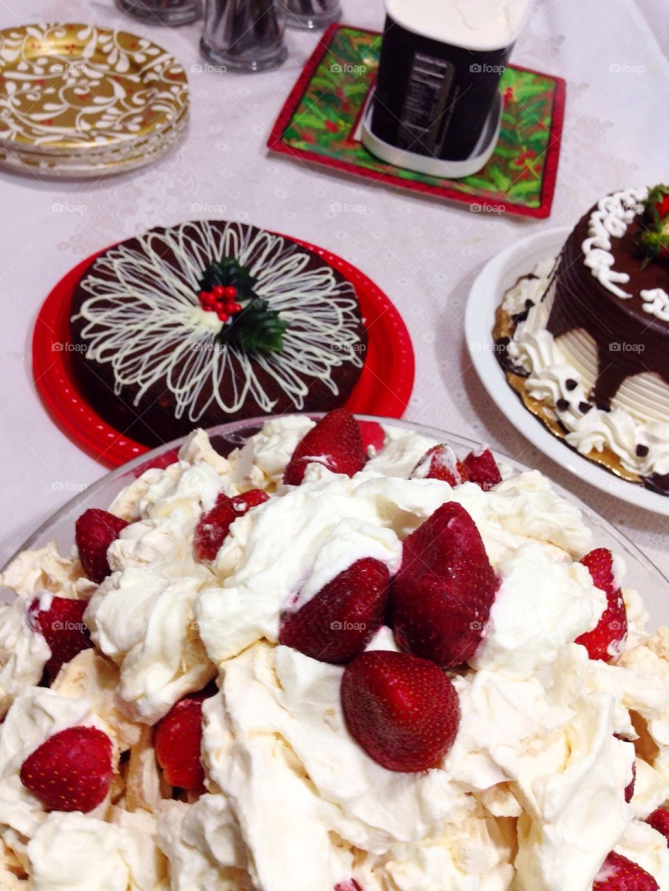Cakes and dessert on table
