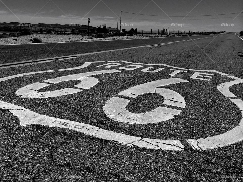 Black and white Route 66 . Road trip