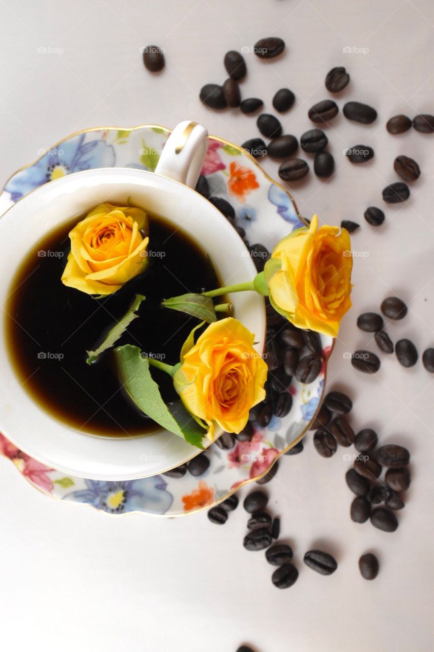 Coffee,flowers ,still life ,photography