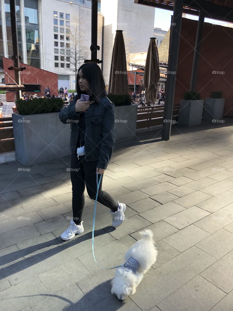 Keep fit and beautiful by Walk with the dog exercise every day.