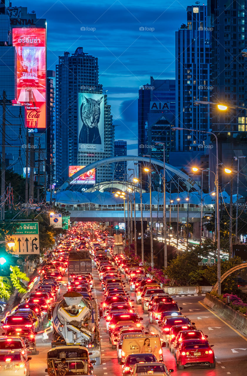 Beautiful light of traffice jam in Bangkok Thailand