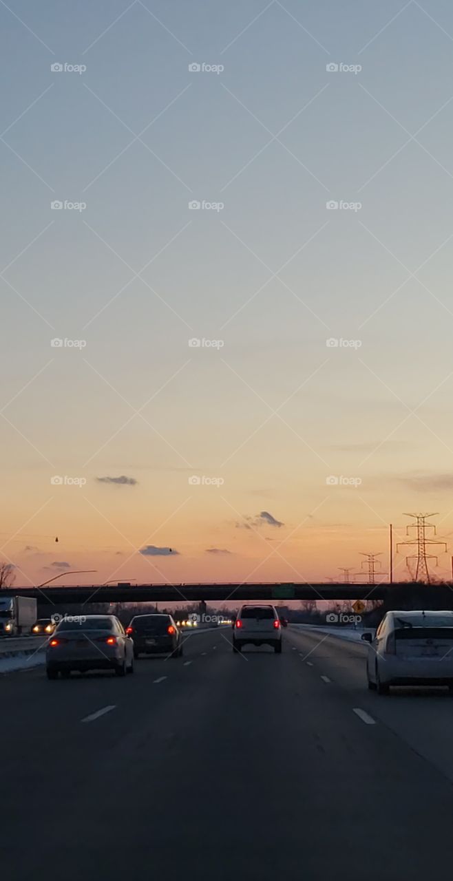 sunset in traffic