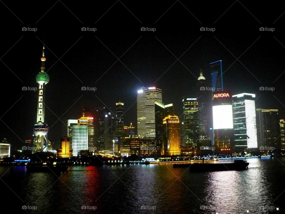 shangai at night. pudong view of skysckaper at night