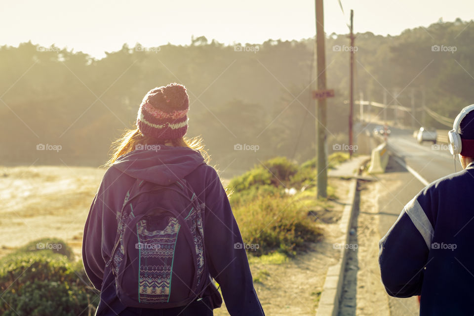Woman traveling around the world with her bag 