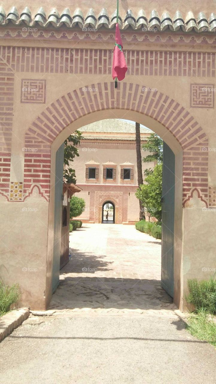 Beautiful ancient door of almanara monument in Essaouira city in Morocco.