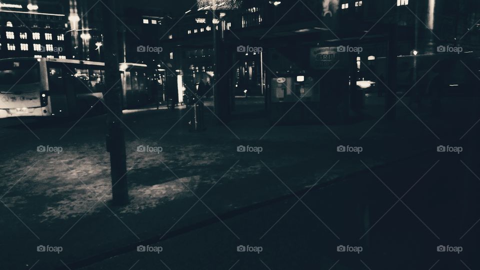 Night at Helsinki Central bus terminal