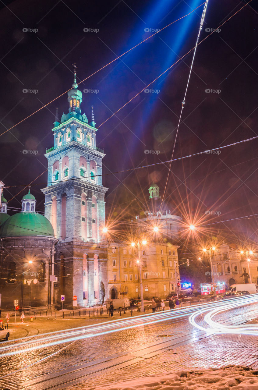 Lviv cityscape during the sunset