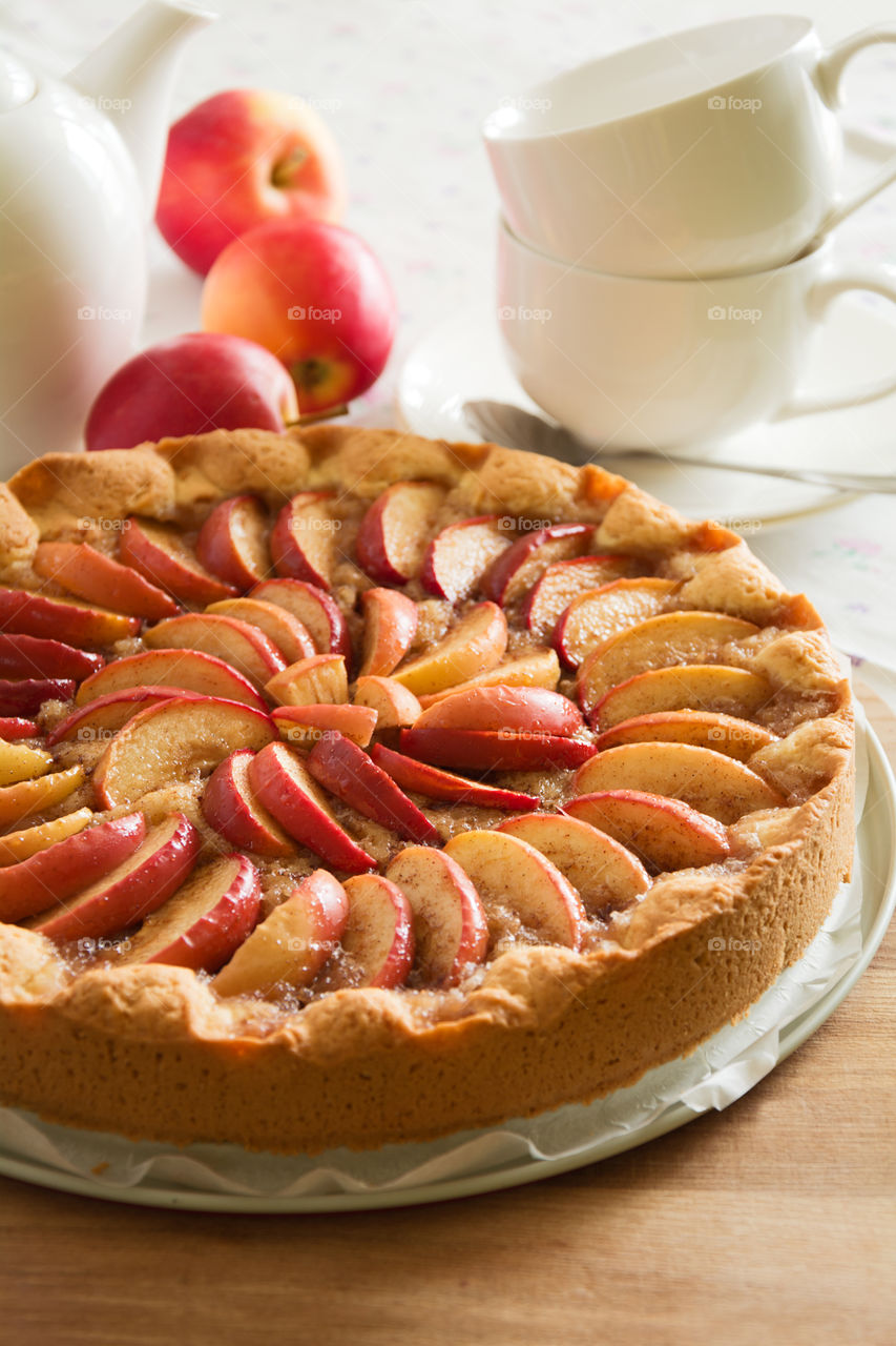 Close-up of apple pie on table