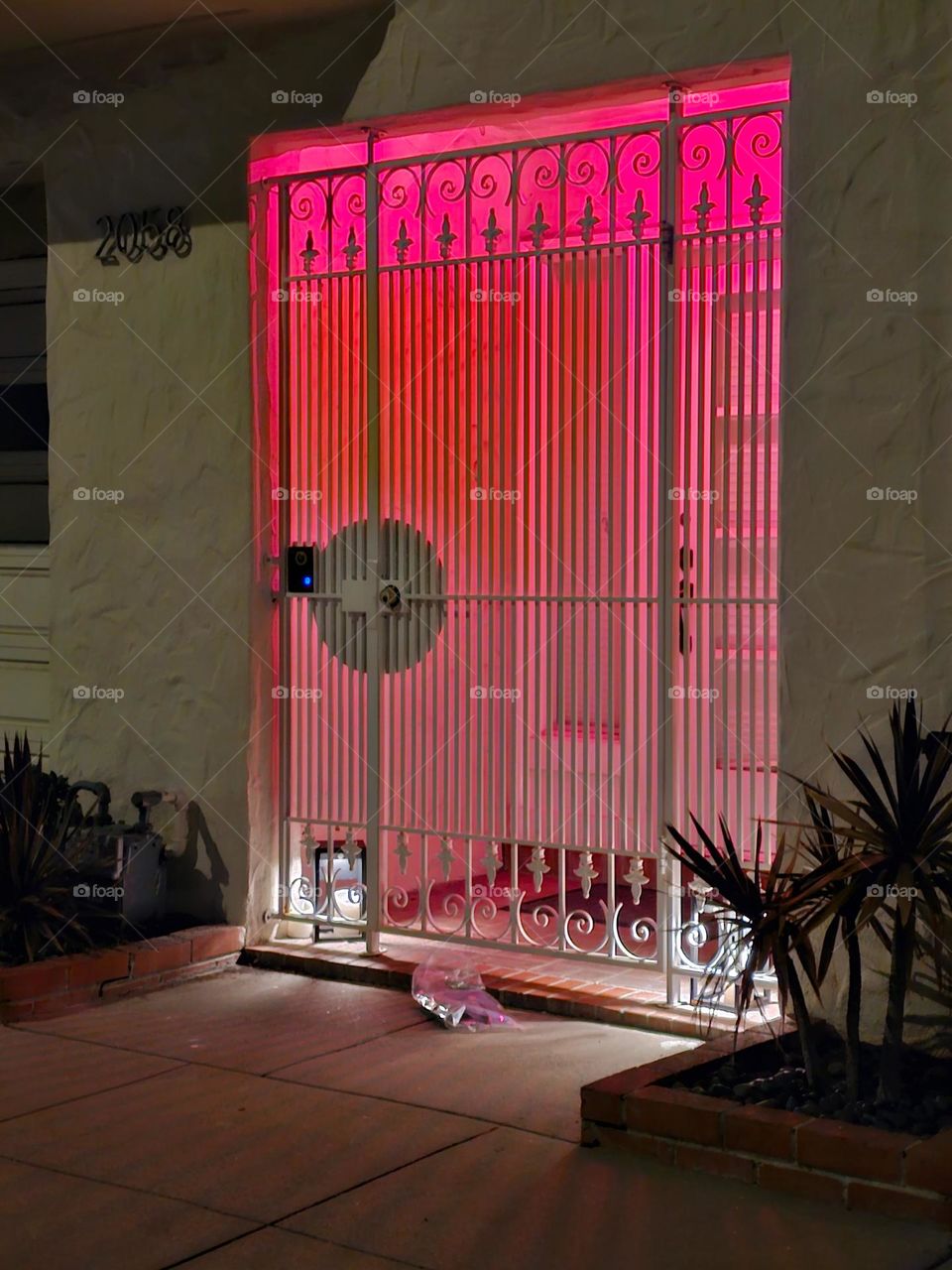 Walking down the streets of San Francisco’s marina district at night and you stumble upon the stunning entrance to a classic building illuminated by an eye catching display of bright red and pink lights 
