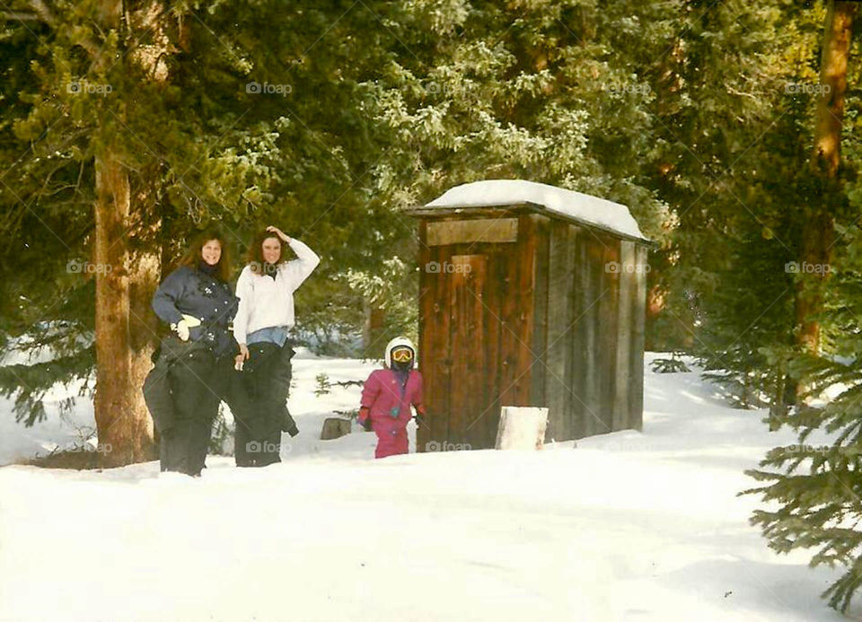 Outhouse. Waiting in line for the outhouse on a Colorado snowmobile tour