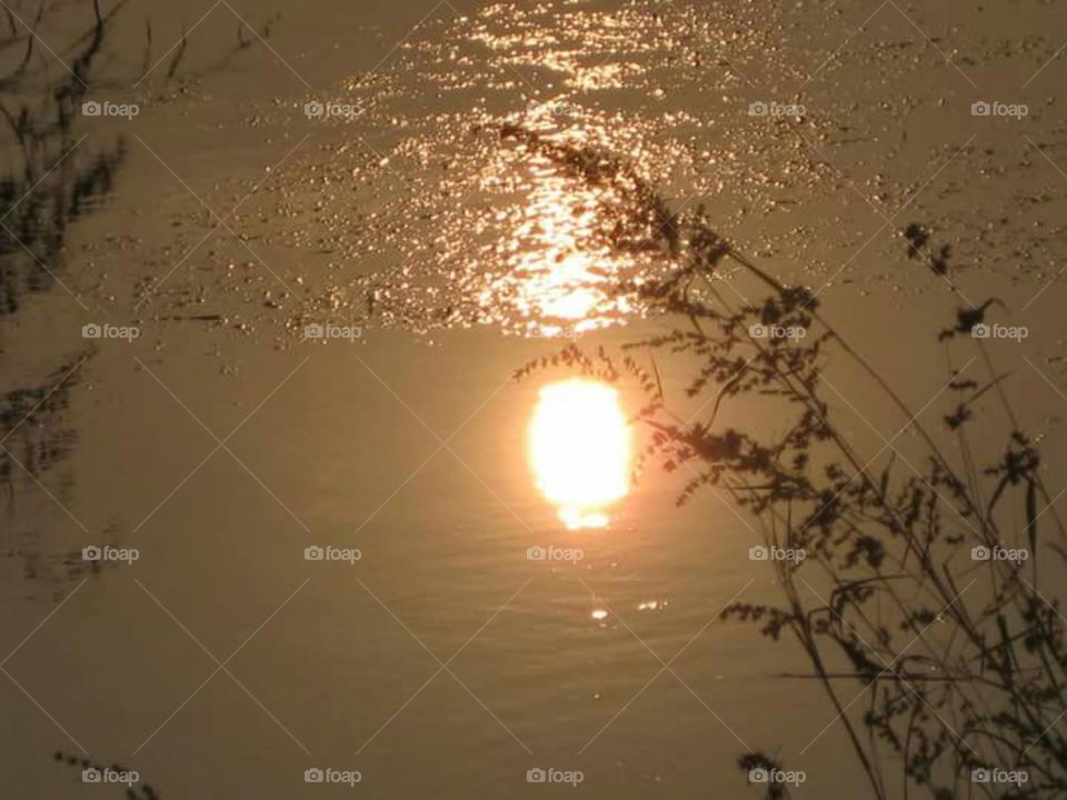 Sun image on water surface