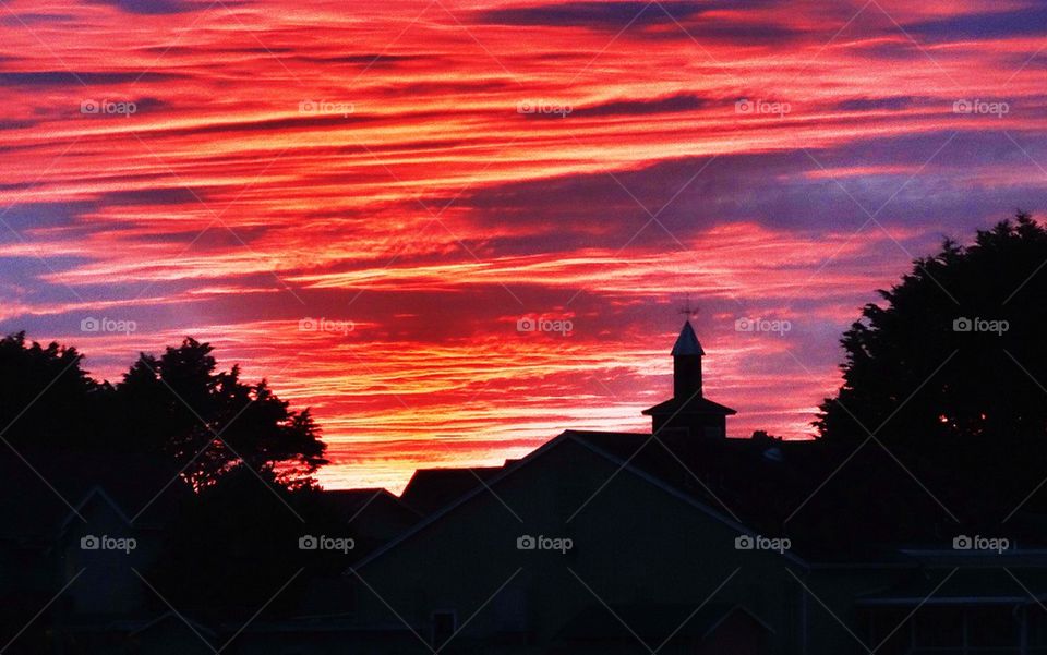 Sunset over American small town