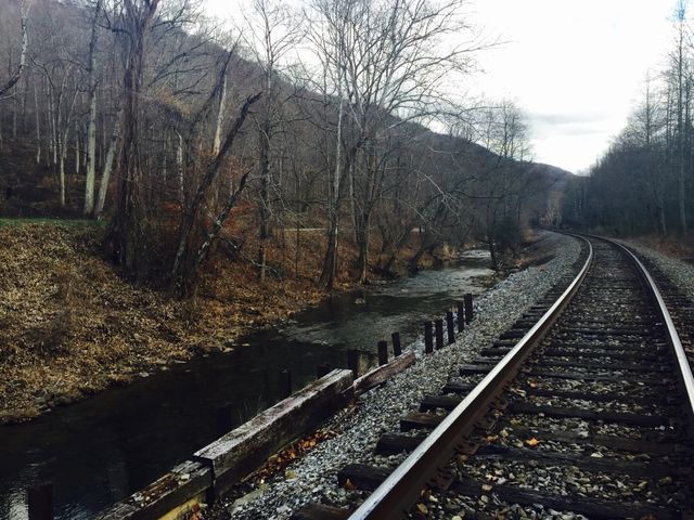 Train Tracks. Train tracks by the river on a cold day