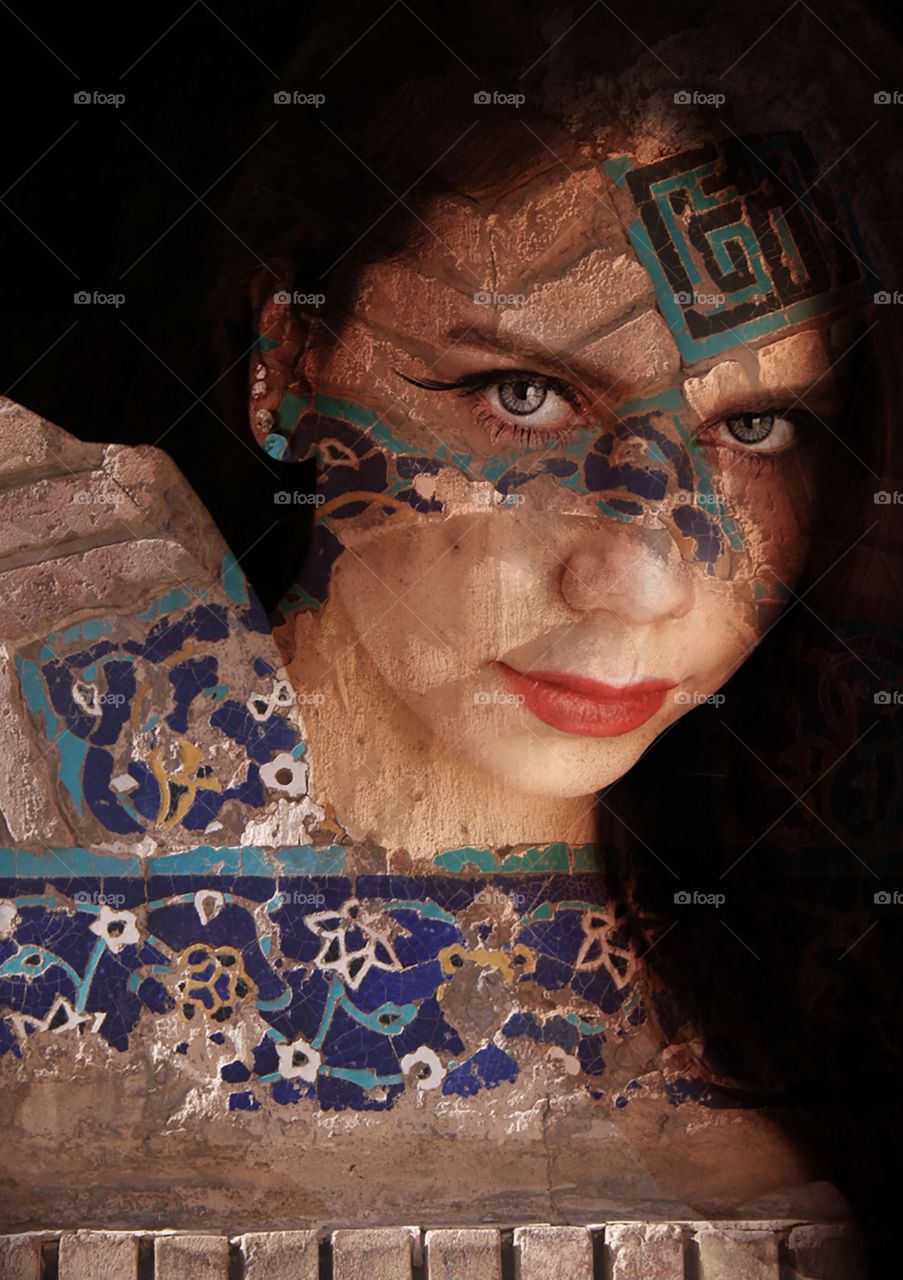 Combination of iranian architecture and girl face . 