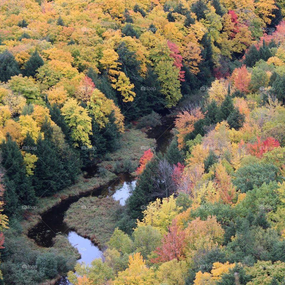 porcupine mountains in the upper peninsula of Michigan on an Autumn day with colors in full bloom