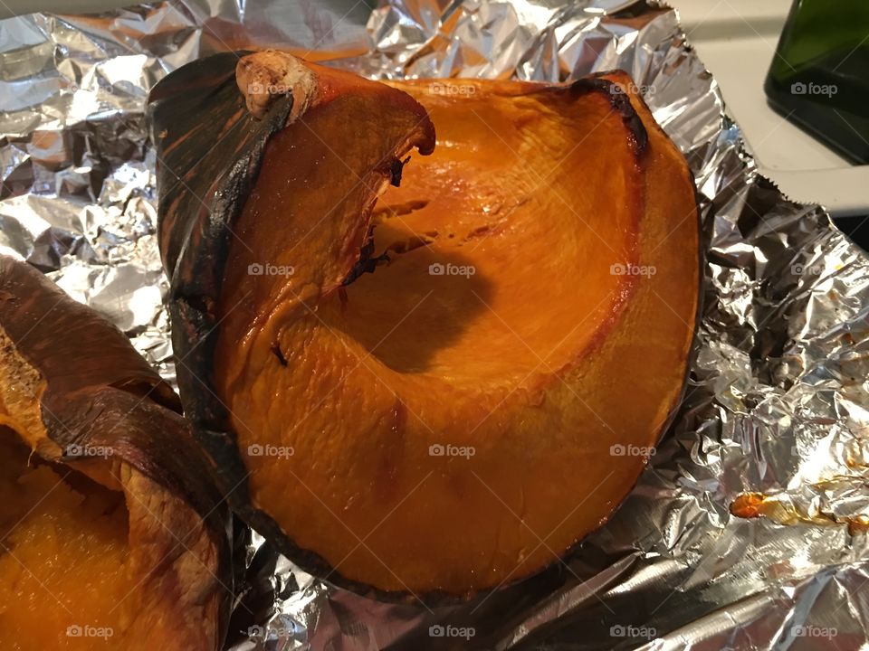 Baked roasted pumpkin wedge