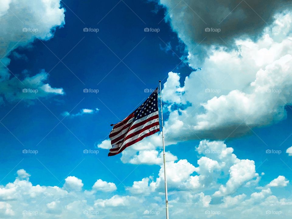 The American Flag Blowing in the Wind
