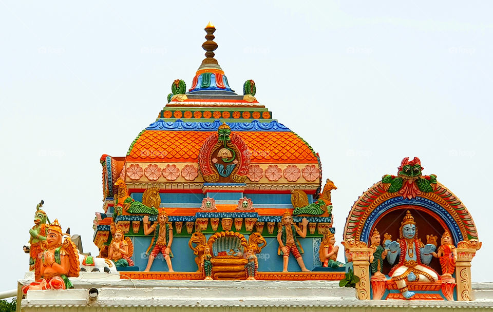 Detail of the beautiful colourful roof of a local Hindu temple in KwaZulu-Natal, South Africa