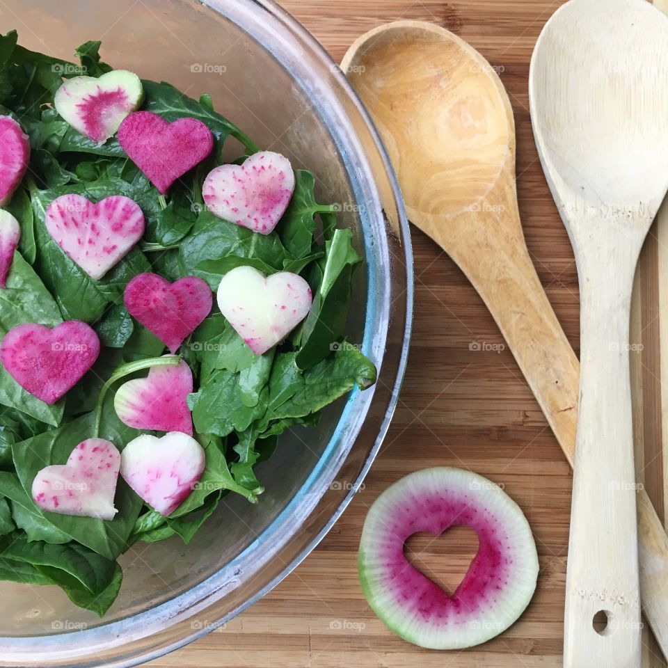 Heart shape made from watermelon radish