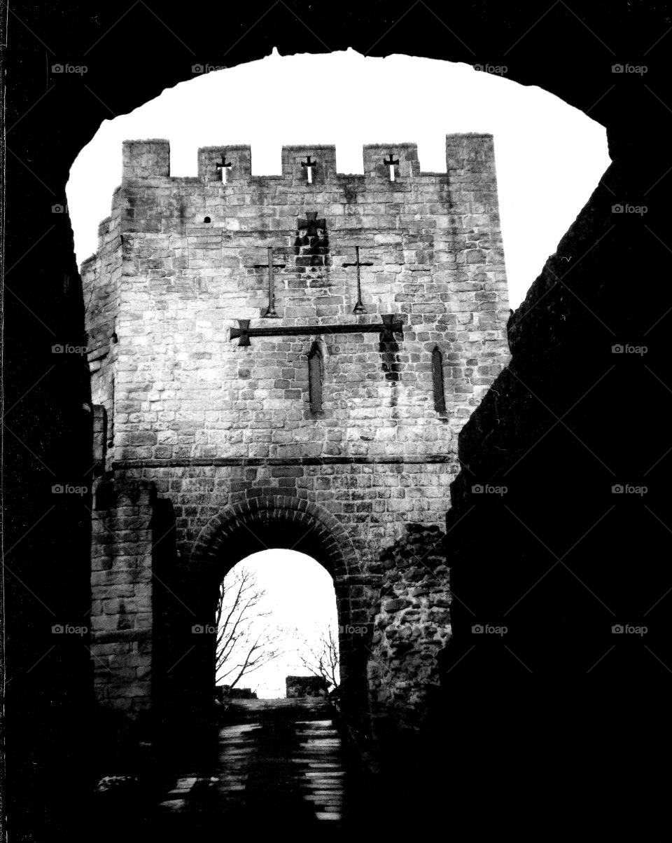 The approach to the medieval castle in the North of England.