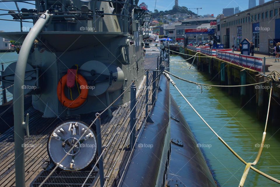 An old warship turned museum near pier 39 at fisherman’s wharf in the San Francisco Bay, San Francisco, California 