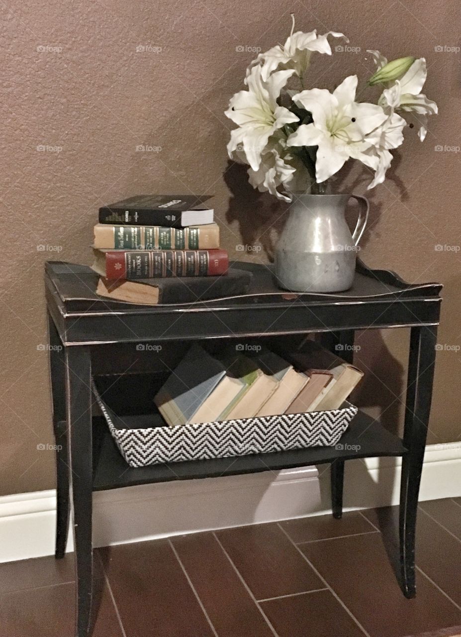 Thrift store decor. Repurposed and refinished items as lost cost home decor. 